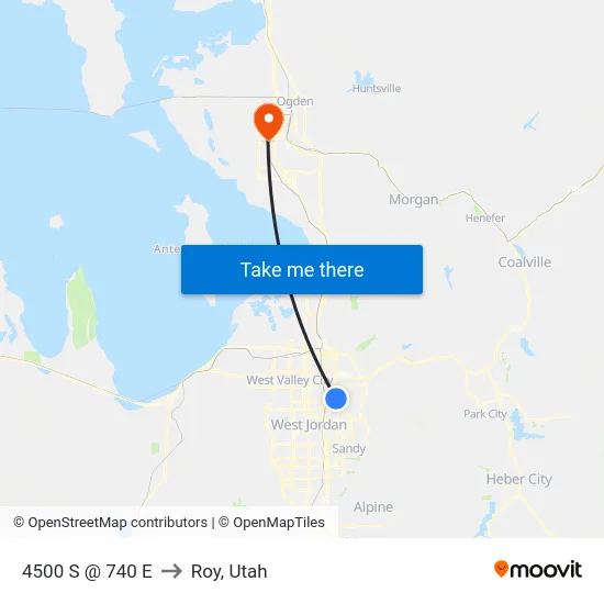 4500 S @ 740 E to Roy, Utah map