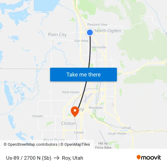 Us-89 / 2700 N (Sb) to Roy, Utah map