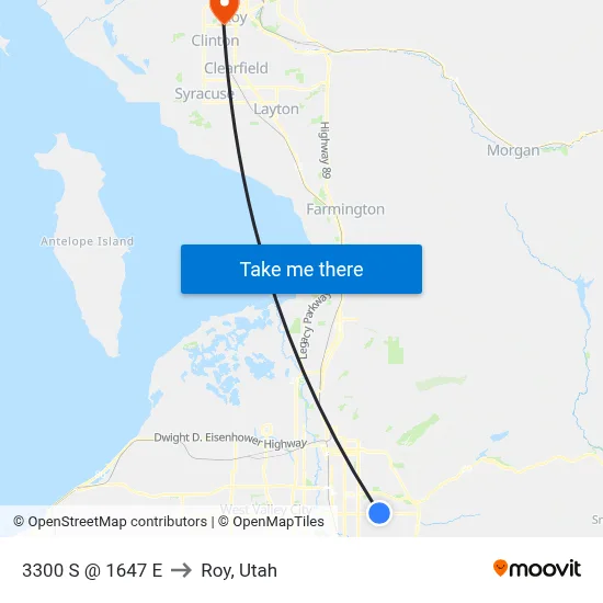 3300 S @ 1647 E to Roy, Utah map