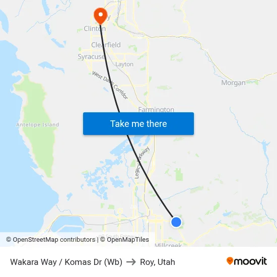 Wakara Way / Komas Dr (Wb) to Roy, Utah map