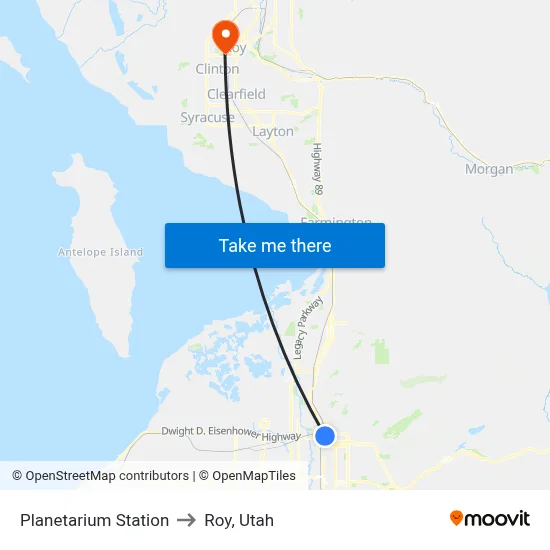 Planetarium Station to Roy, Utah map