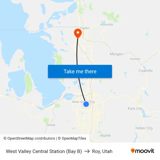West Valley Central Station (Bay B) to Roy, Utah map