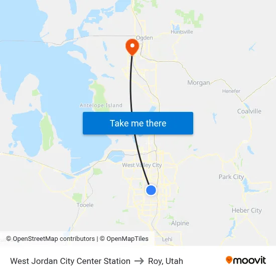 West Jordan City Center Station to Roy, Utah map