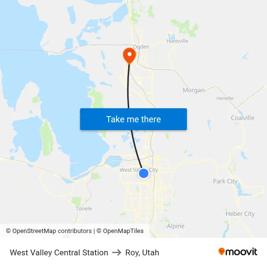 West Valley Central Station to Roy, Utah map