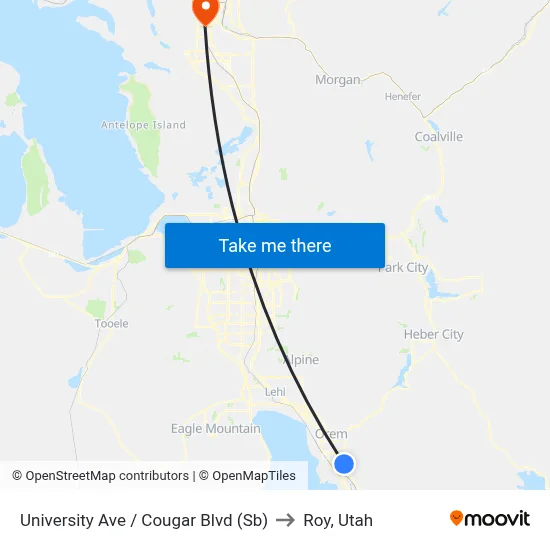 University Ave / Cougar Blvd (Sb) to Roy, Utah map