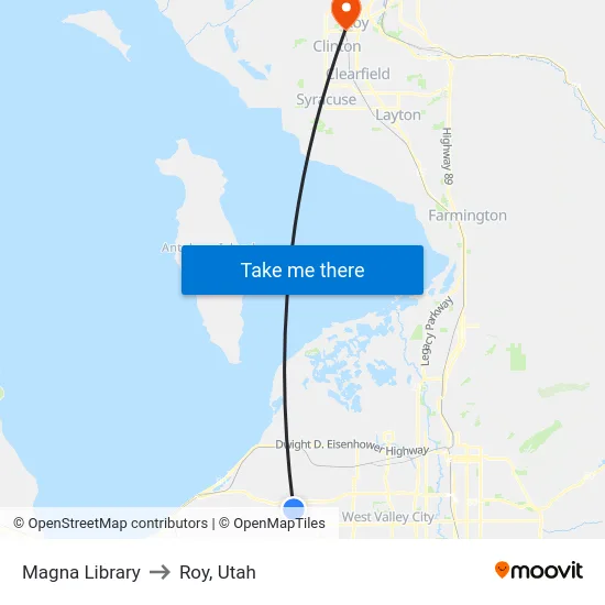 Magna Library to Roy, Utah map