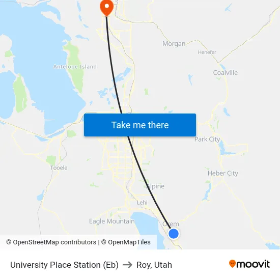 University Place Station (Eb) to Roy, Utah map