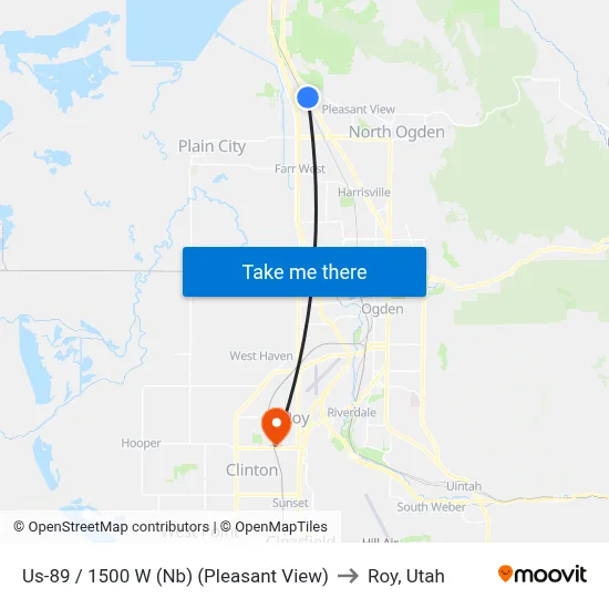 Us-89 / 1500 W (Nb) (Pleasant View) to Roy, Utah map