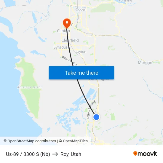 Us-89 / 3300 S (Nb) to Roy, Utah map