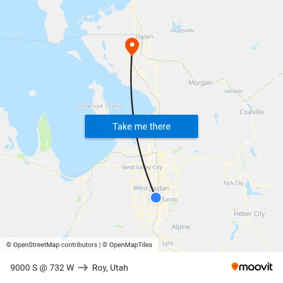 9000 S @ 732 W to Roy, Utah map