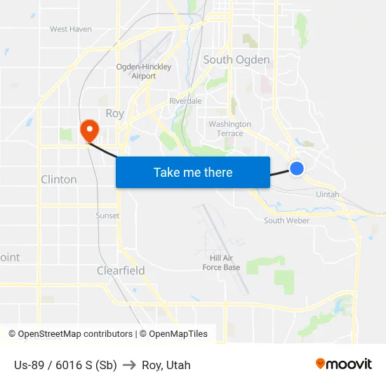 Us-89 / 6016 S (Sb) to Roy, Utah map