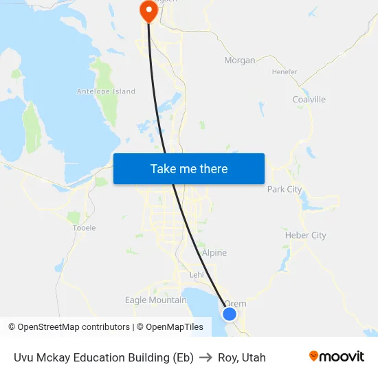 Uvu Mckay Education Building (Eb) to Roy, Utah map