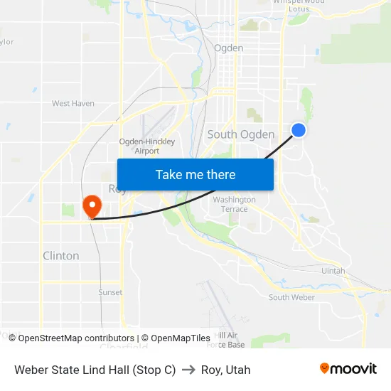 Weber State Lind Hall (Stop C) to Roy, Utah map