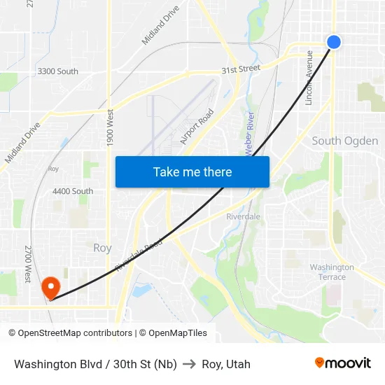 Washington Blvd / 30th St (Nb) to Roy, Utah map