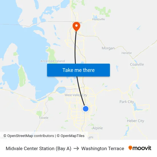 Midvale Center Station (Bay A) to Washington Terrace map