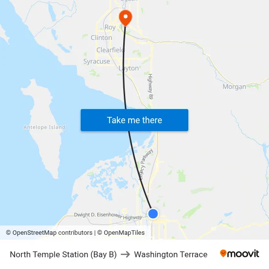 North Temple Station (Bay B) to Washington Terrace map