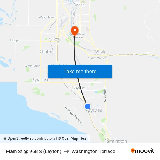 Main St @ 968 S (Layton) to Washington Terrace map