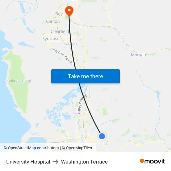 University Hospital to Washington Terrace map