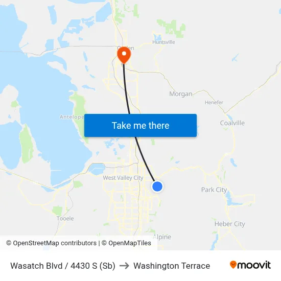 Wasatch Blvd / 4430 S (Sb) to Washington Terrace map