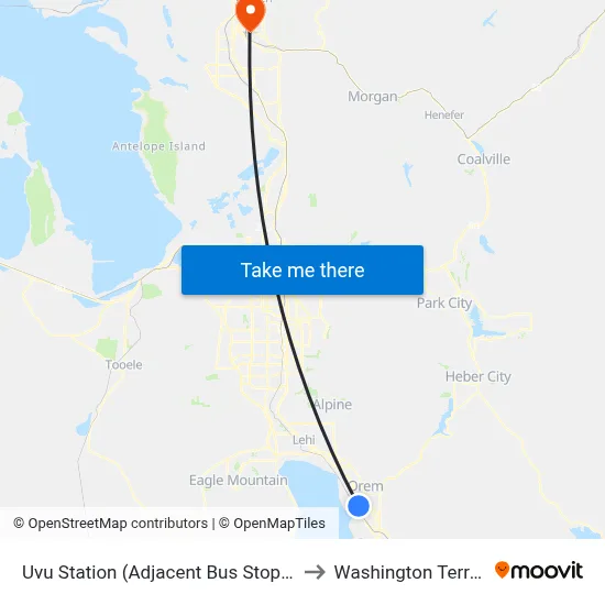 Uvu Station (Adjacent Bus Stop Wb) to Washington Terrace map