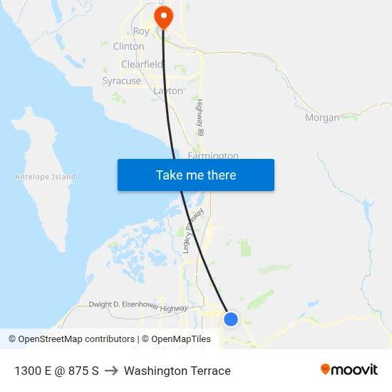 1300 E @ 875 S to Washington Terrace map