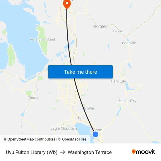 Uvu Fulton Library (Wb) to Washington Terrace map