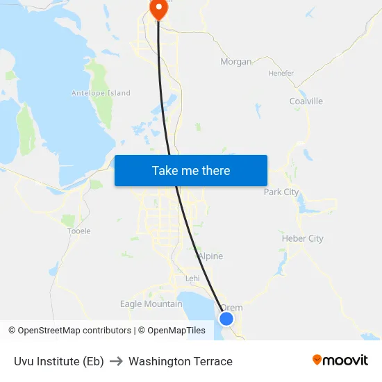 Uvu Institute (Eb) to Washington Terrace map