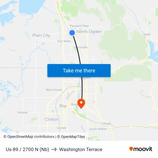 Us-89 / 2700 N (Nb) to Washington Terrace map