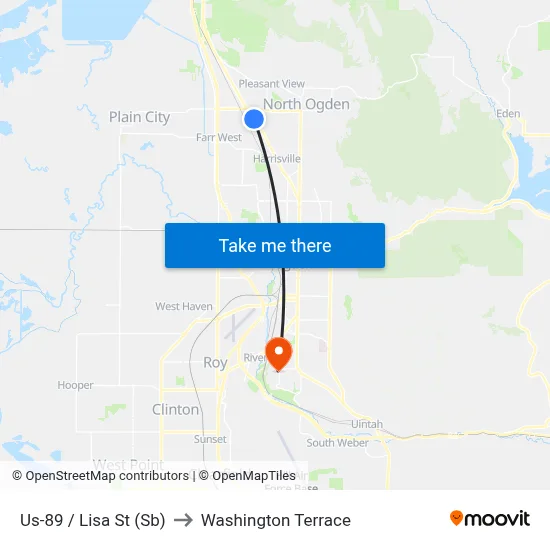 Us-89 / Lisa St (Sb) to Washington Terrace map