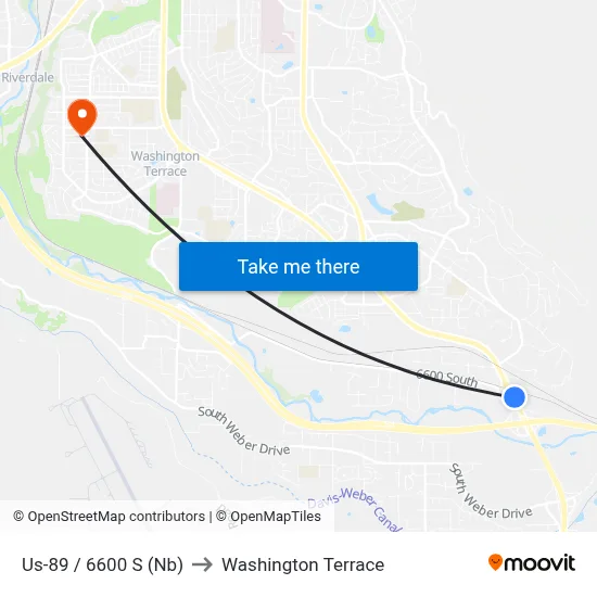 Us-89 / 6600 S (Nb) to Washington Terrace map