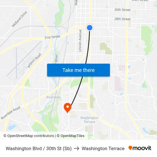 Washington Blvd / 30th St (Sb) to Washington Terrace map