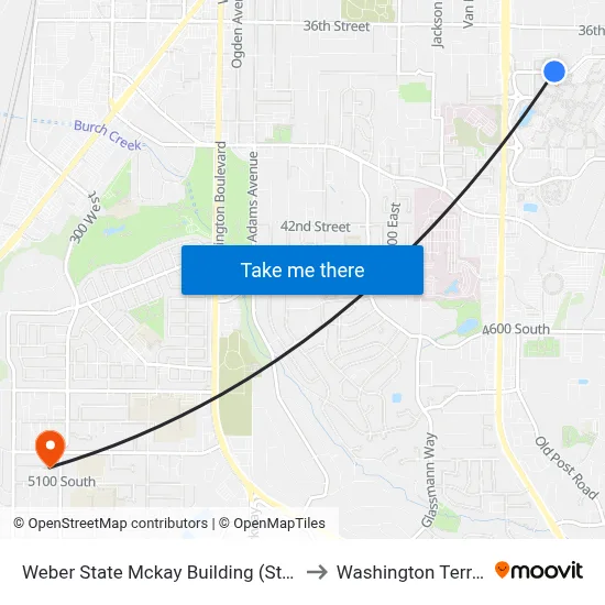 Weber State Mckay Building (Stop A) to Washington Terrace map