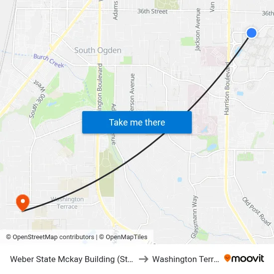 Weber State Mckay Building (Stop B) to Washington Terrace map