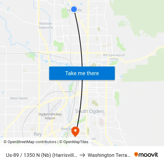 Us-89 / 1350 N (Nb) (Harrisville) to Washington Terrace map