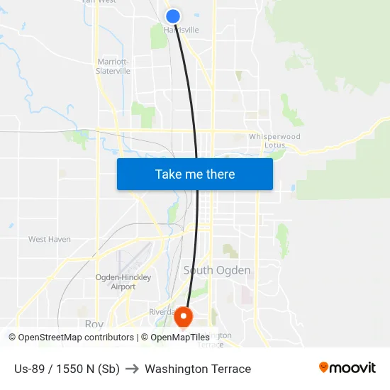 Us-89 / 1550 N (Sb) to Washington Terrace map