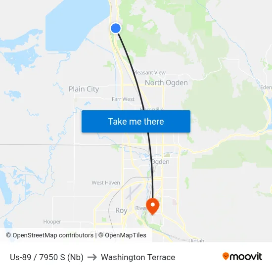 Us-89 / 7950 S (Nb) to Washington Terrace map