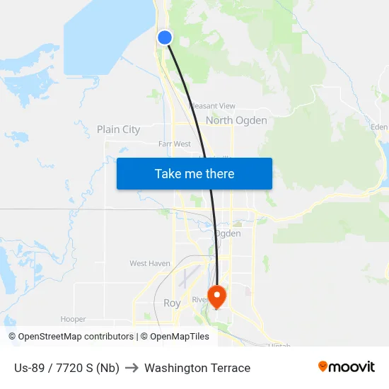 Us-89 / 7720 S (Nb) to Washington Terrace map