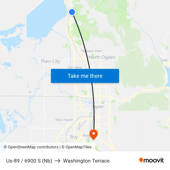 Us-89 / 6900 S (Nb) to Washington Terrace map