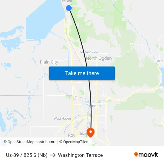 Us-89 / 825 S (Nb) to Washington Terrace map