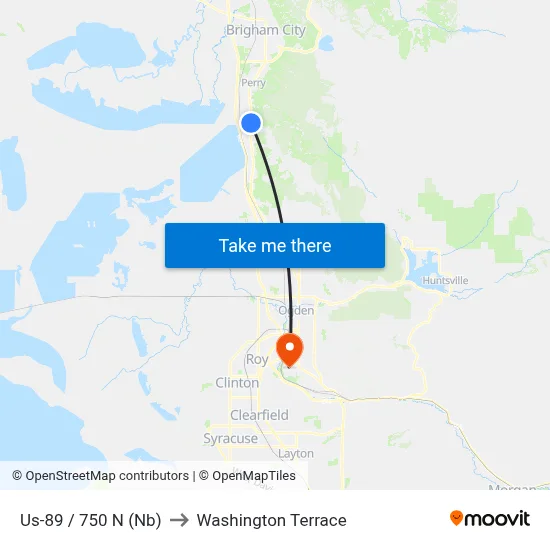 Us-89 / 750 N (Nb) to Washington Terrace map