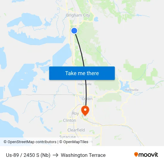 Us-89 / 2450 S (Nb) to Washington Terrace map