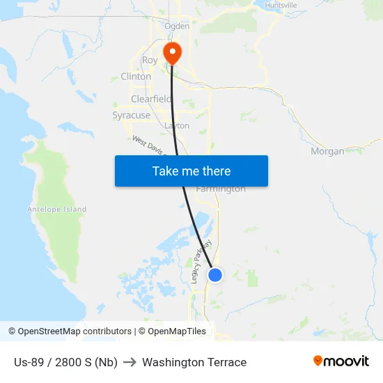 Us-89 / 2800 S (Nb) to Washington Terrace map