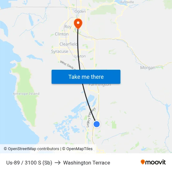Us-89 / 3100 S (Sb) to Washington Terrace map