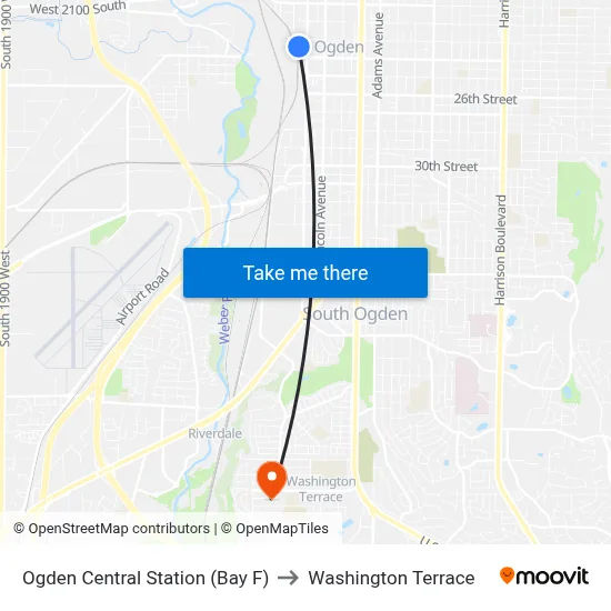 Ogden Central Station (Bay F) to Washington Terrace map