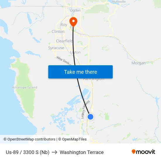 Us-89 / 3300 S (Nb) to Washington Terrace map