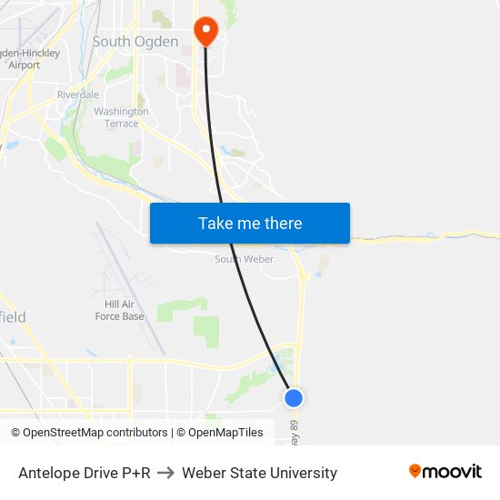 Antelope Drive P+R to Weber State University map