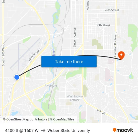 4400 S @ 1607 W to Weber State University map