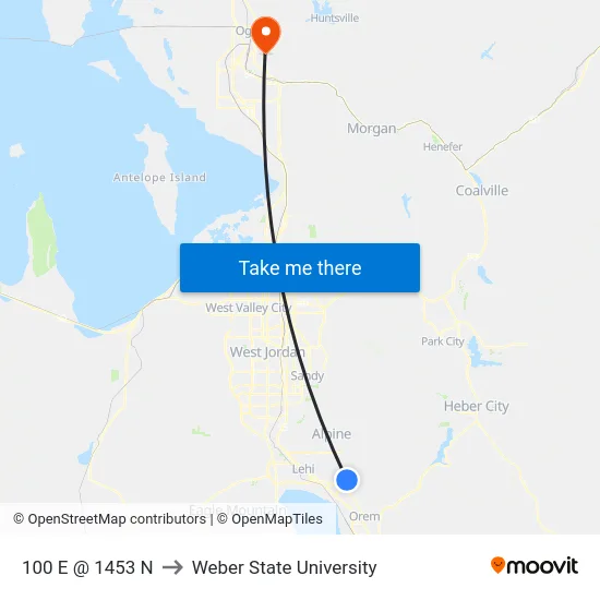 100 E @ 1453 N to Weber State University map