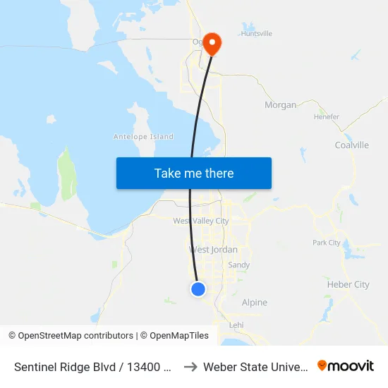 Sentinel Ridge Blvd / 13400 S (Eb) to Weber State University map