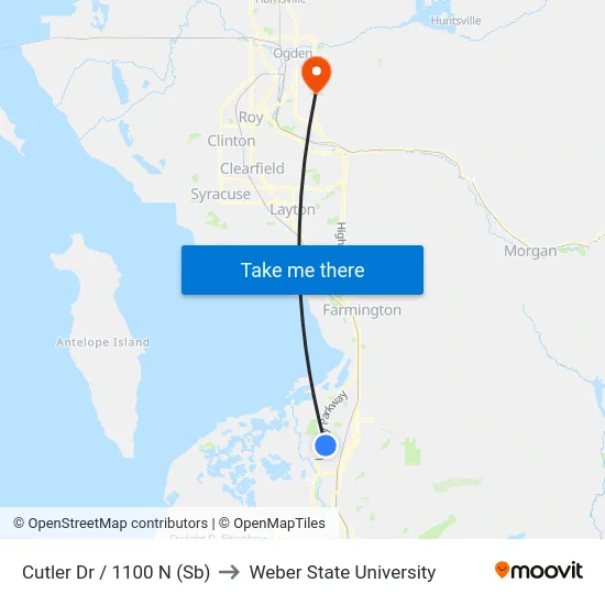 Cutler Dr / 1100 N (Sb) to Weber State University map